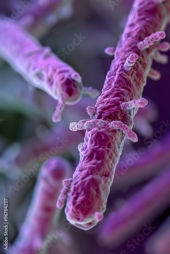 Macro view of a Legionella pneumophila bacterium, emphasizing the rod shape and intracellular growth, suitable for waterborne disease research photo