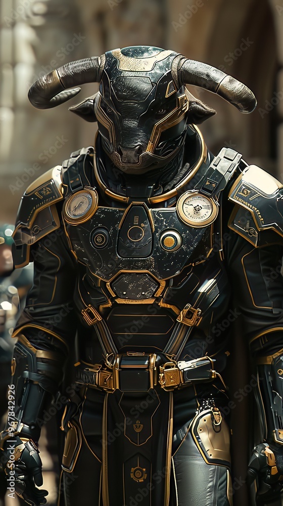 Minotaur with reinforced armor and GPS labyrinth mapping technology patrolling the corridors of a high tech maze Minotaur with reinforced armor and GPS labyrinth mapping technology patrolling the corridors of a high tech maze