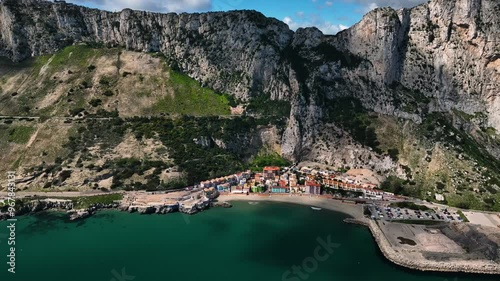Aerial view of the rock of Gibraltar with ocean and clouds, Gibraltar.