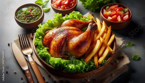 Overhead View of a Delicious BBQ Feast with Freshly Grilled Chicken photo