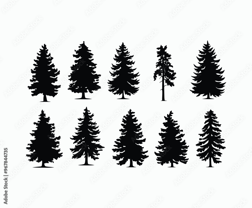Obraz premium Pine trees silhouette EPS vector file illustration template