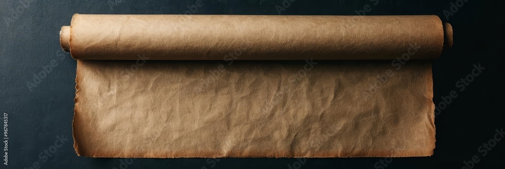Rolled up parchment paper on a dark background. Rolled up parchment paper on a dark background.