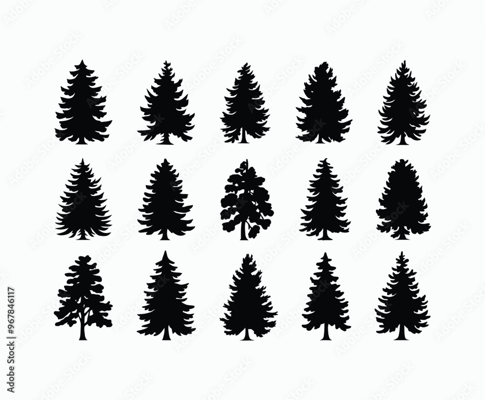 Obraz premium Pine trees silhouette EPS vector file illustration template