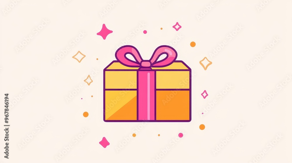 A vibrant gift box featuring a pink ribbon and decorative sparkles, symbolizing joy and celebration for various festive events A vibrant gift box featuring a pink ribbon and decorative sparkles, symbolizing joy and celebration for various festive events
