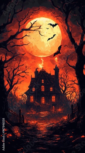 Spooky Haunted House Beneath Full Moon Glow