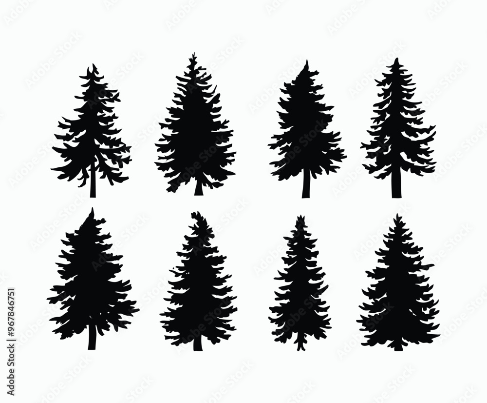 Obraz premium Pine trees silhouette EPS vector file illustration template