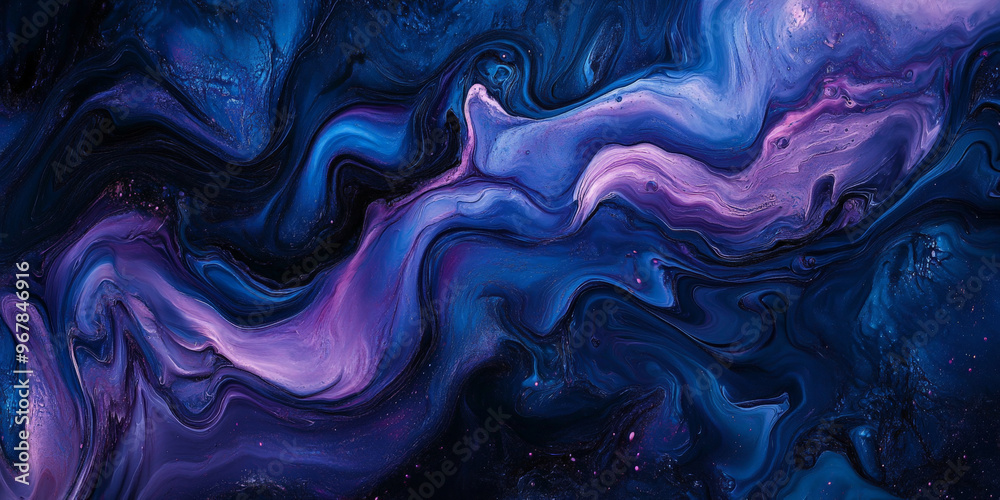 Obraz premium Swirling liquid paints in shades of dark blue, purple, and black, with a glossy texture that adds depth and drama to the design.