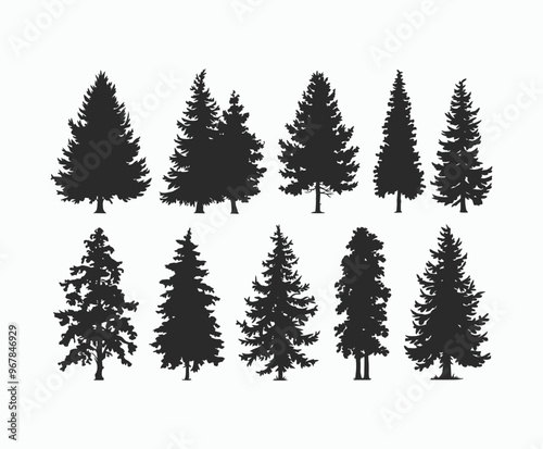 Pine trees silhouette EPS vector file illustration template