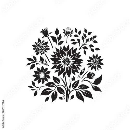flower silhouette Vector with white solid background