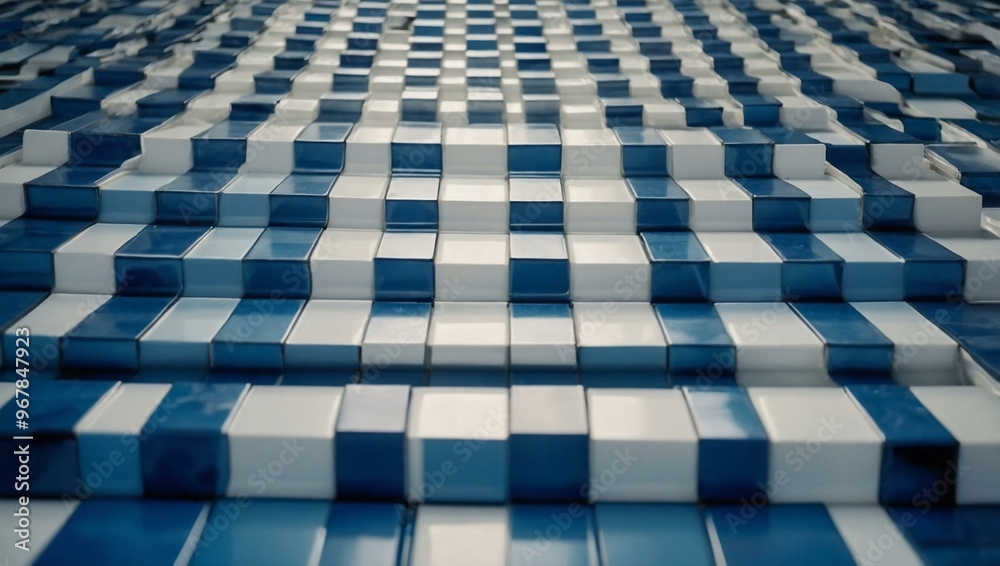 An abstract geometric check pattern background in blue and white shades. An abstract geometric check pattern background in blue and white shades.