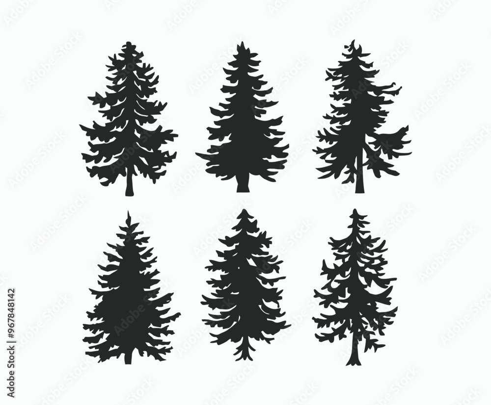 Obraz premium Pine trees silhouette EPS vector file illustration template