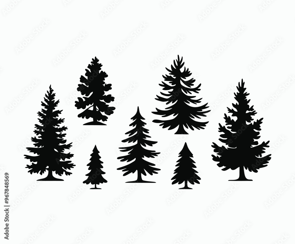 Pine trees silhouette EPS vector file illustration template