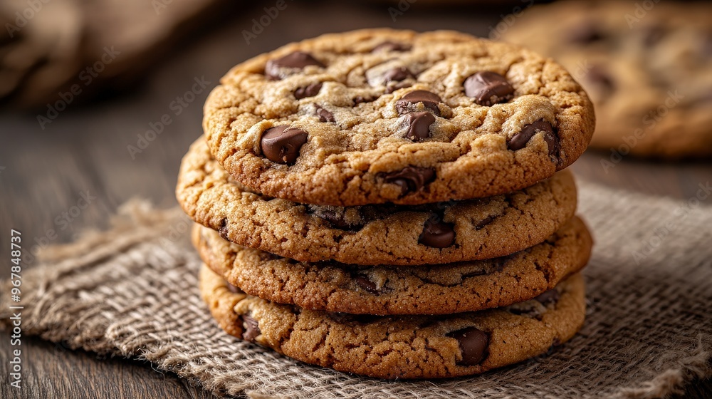Close-Up of Homemade Chocolate Chip Cookies with Walnuts Close-Up of Homemade Chocolate Chip Cookies with Walnuts