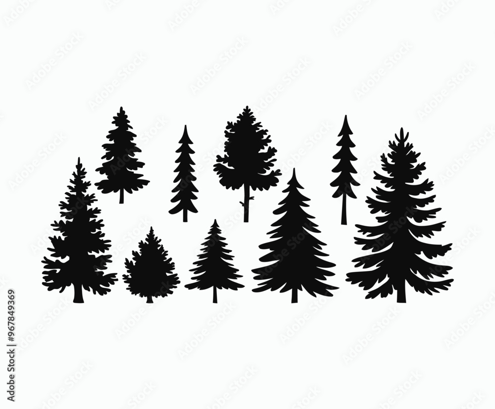 Obraz premium Pine trees silhouette EPS vector file illustration template