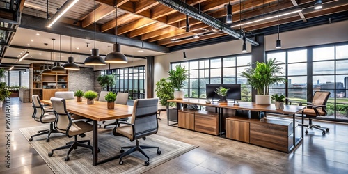 Modern office space showcases contrast between fitout's functional, industrial aesthetic and interior design's stylish, photo