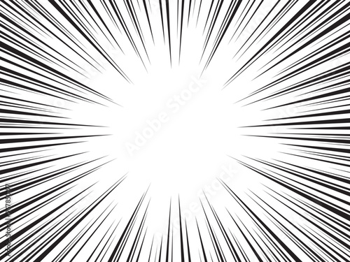Manga comic explosion, motion or movement effect, vector background. Manga anime cartoon radial speed lines and abstract pattern for comic book burst, flash ray or explode bang action