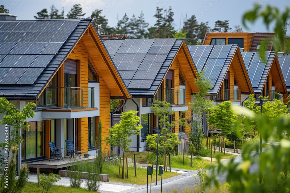 house with solar panels. Solar panels on the roof. modern houses. cottage village taking electricity from the sun. green energy house with solar panels. Solar panels on the roof. modern houses. cottage village taking electricity from the sun. green energy