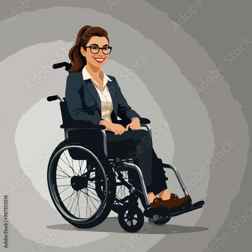 Illustration of woman wheelchair smiling. Parasports.