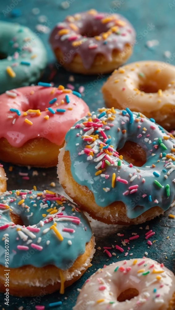 Assorted mini donuts with sprinkles and frosting Assorted mini donuts with sprinkles and frosting