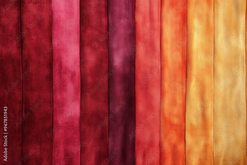 Fototapeta premium Vertical gradient stripes in warm hues, blending from deep red to orange, with a soft velvet texture for a luxurious, rich feel.