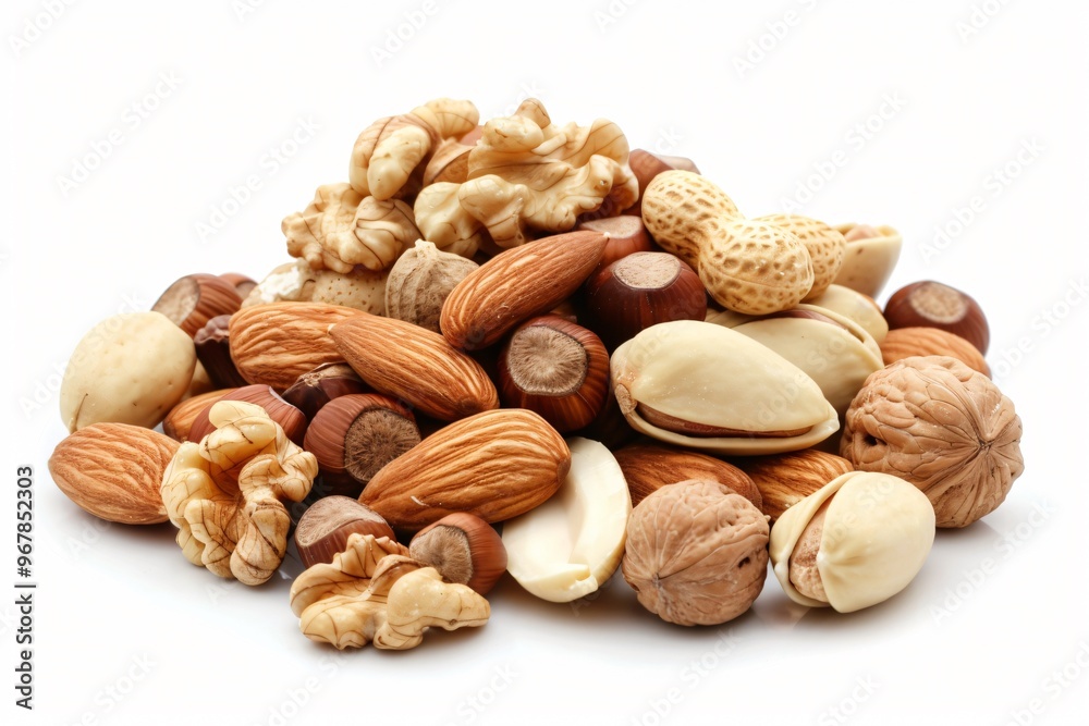 Assortment of Various Healthy Nuts on White Background Assortment of Various Healthy Nuts on White Background