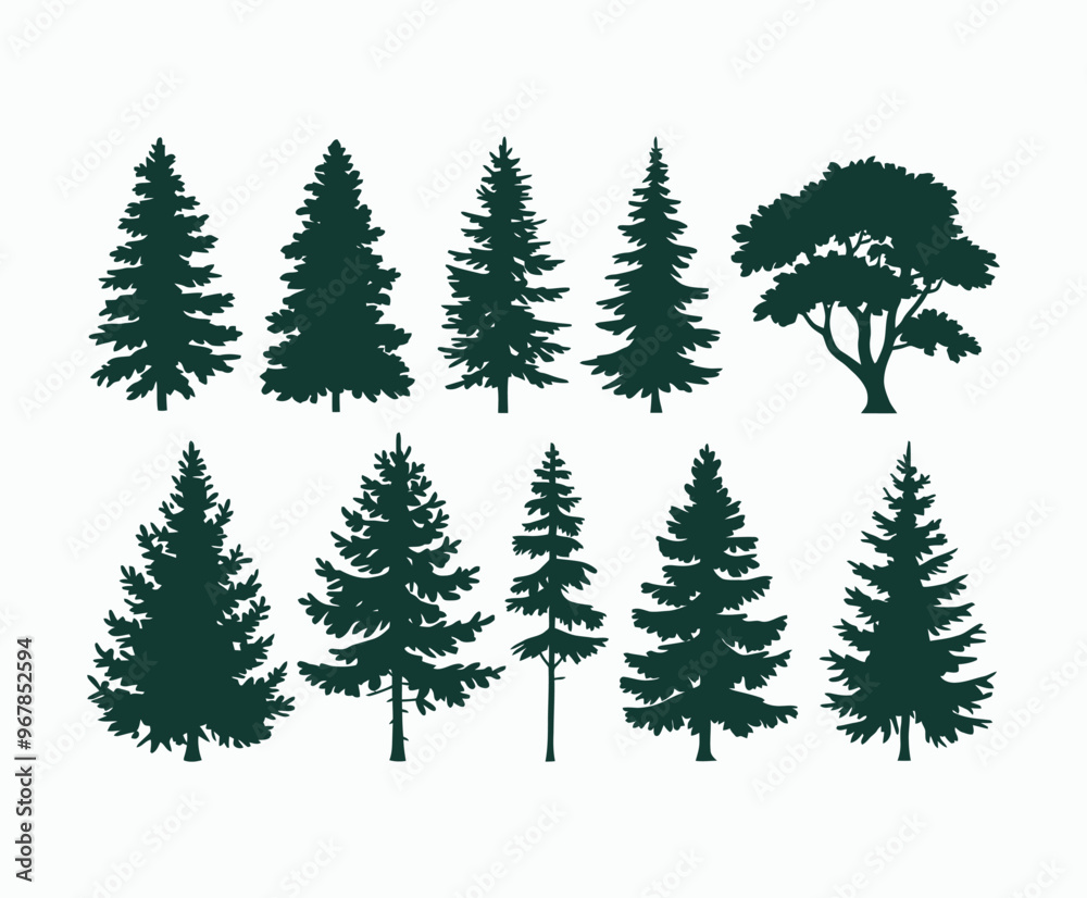 Obraz premium Pine trees silhouette EPS vector file illustration template