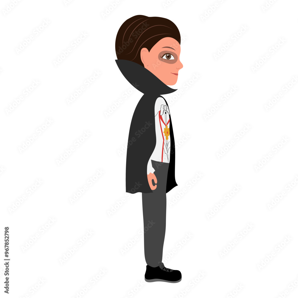 Flat Vector Illustration of Kid Boy Wearing a Dracula Halloween Costume, Cartoon Character Set For Animation, Various Views, Poses and Gestures. Item 3 Flat Vector Illustration of Kid Boy Wearing a Dracula Halloween Costume, Cartoon Character Set For Animation, Various Views, Poses and Gestures. Item 3