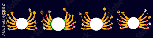 Goddess Durga Ten Hands In Happy Durga Puja Subh Navratri Banner Background, Maa Durga Ten hand with Weapons, Durga 10 Hands Weapons