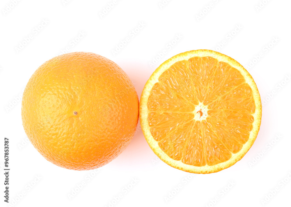 Orange fruit. Orange slice isolated on white background. Top view Orange fruit. Orange slice isolated on white background. Top view