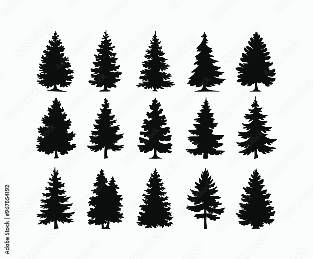 Fototapeta premium Pine trees silhouette EPS vector file illustration template