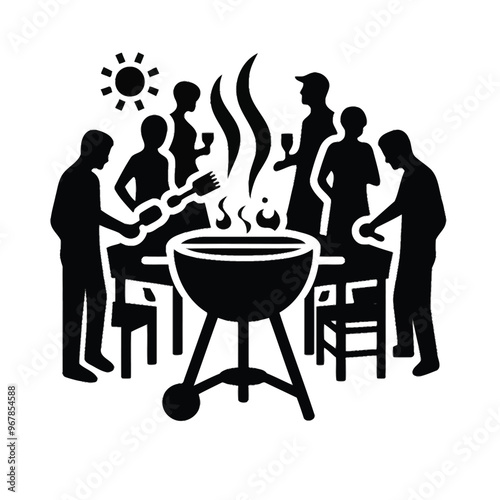 Silhouette of People at a BBQ Party Scene