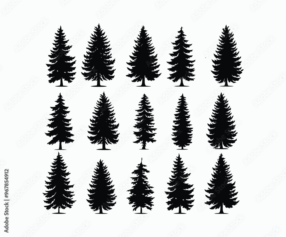 Obraz premium Pine trees silhouette EPS vector file illustration template