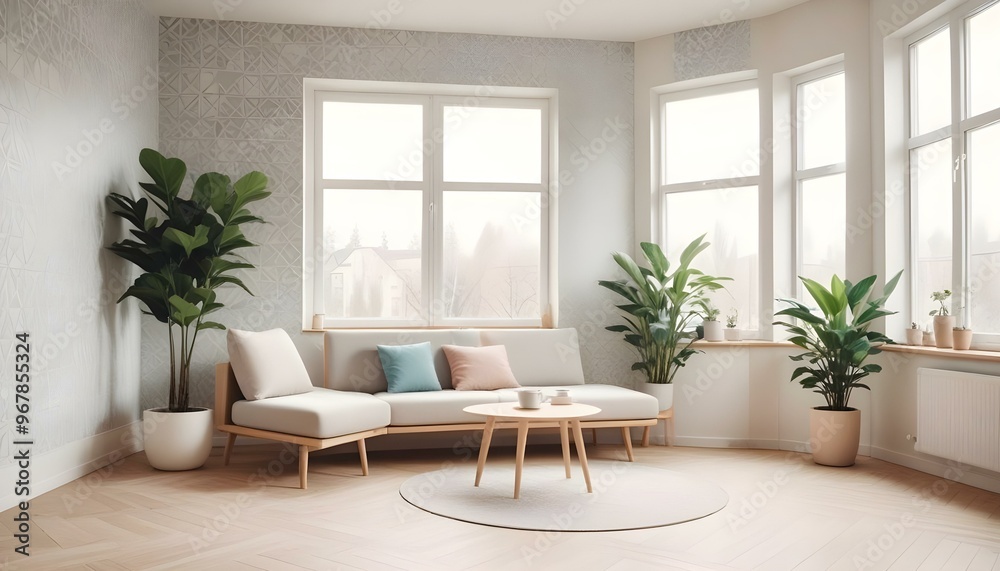 Photo interior modern design room 3d illustration; Photo interior modern design room 3d illustration;
