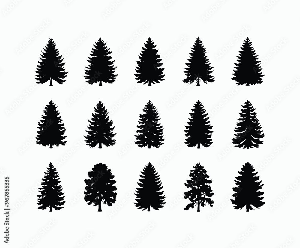 Obraz premium Pine trees silhouette EPS vector file illustration template