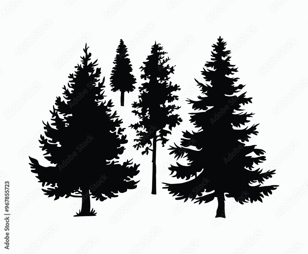 Fototapeta premium Pine trees silhouette EPS vector file illustration template