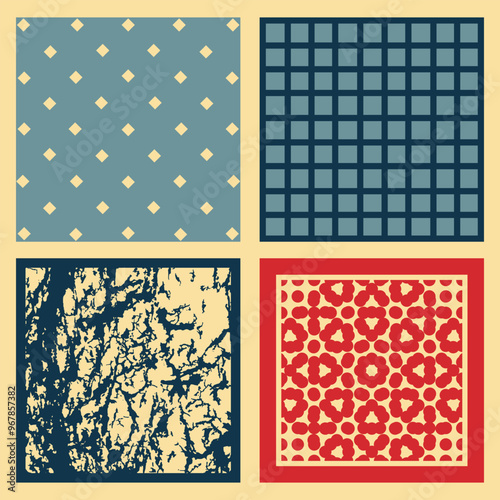 Four textured squares, backgrounds for creating design projects. Set of vector decorative elements