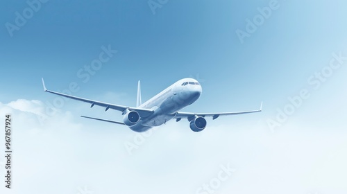 Airplane flying in the cloudy sky.