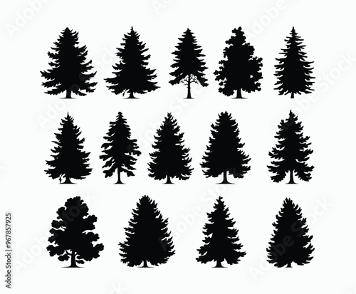 Pine trees silhouette EPS vector file illustration template