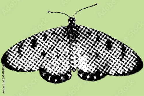 Photography close up of monarch butterfly pixelate color halftone dotted texture style colla