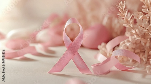 Pink Ribbon with Floral Elements for Cancer Awareness