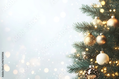 a stunning christmas tree background with a bokeh effect, featuring a brightly lit tree with ornaments and lights illustration