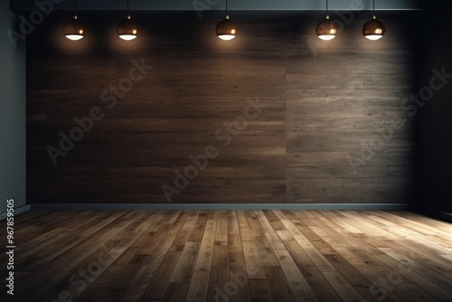 Wallpaper Mural Empty Room with Wooden Floor and Ceiling Lights Torontodigital.ca