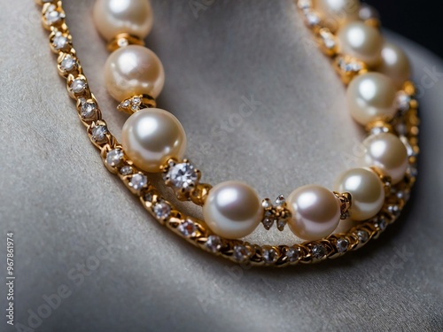 Close-up of elegant pearl jewelry, highlighting their lustrous and refined beauty.