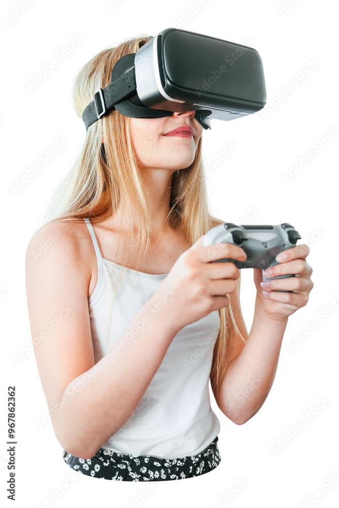 Png girl playing VR game sticker, transparent background Png girl playing VR game sticker, transparent background