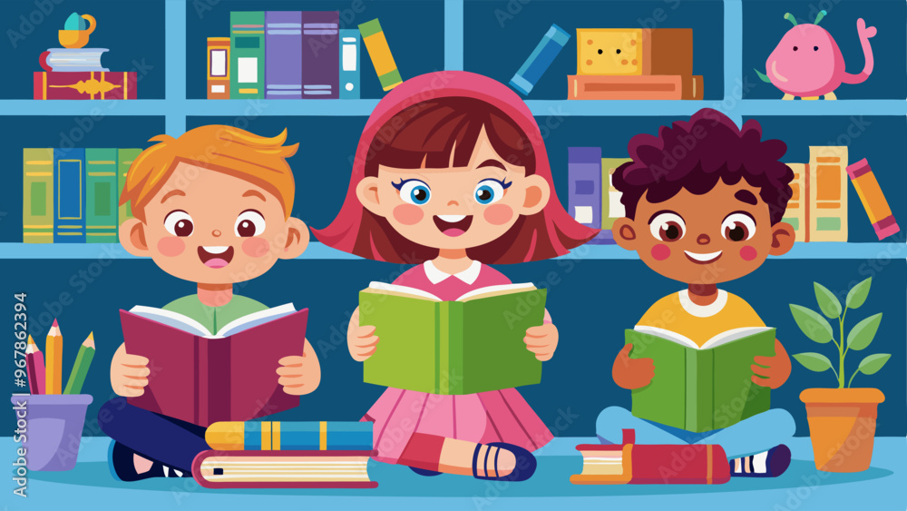 Girl kid and boy read school library book cartoon. Happy student children character learn textbook in preschool. Lesson homework for clever toddler clipart set. Fairytale story reader collection Girl kid and boy read school library book cartoon. Happy student children character learn textbook in preschool. Lesson homework for clever toddler clipart set. Fairytale story reader collection