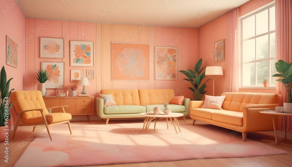 Photo interior modern design room 3d illustration; Photo interior modern design room 3d illustration;