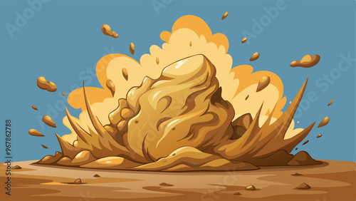 Sand explosion with dirt and cloud smoke vector. Isolated storm effect in desert on transparent background. Brown sandstorm splash with wind texture. Dirty ground abstract spread with flying particles