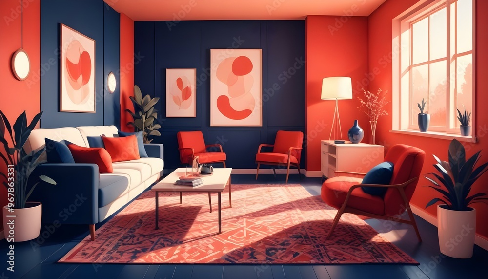 Photo interior modern design room 3d illustration;