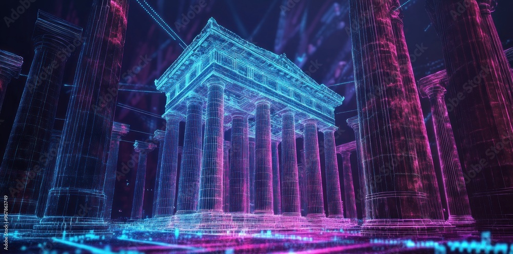 Obraz premium Digital Temple: A Futuristic Vision of Architecture