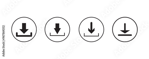 Download button icon set. Arrow download symbols. Save or upload file web interface vector pictogram. Web or app illustration isolated.